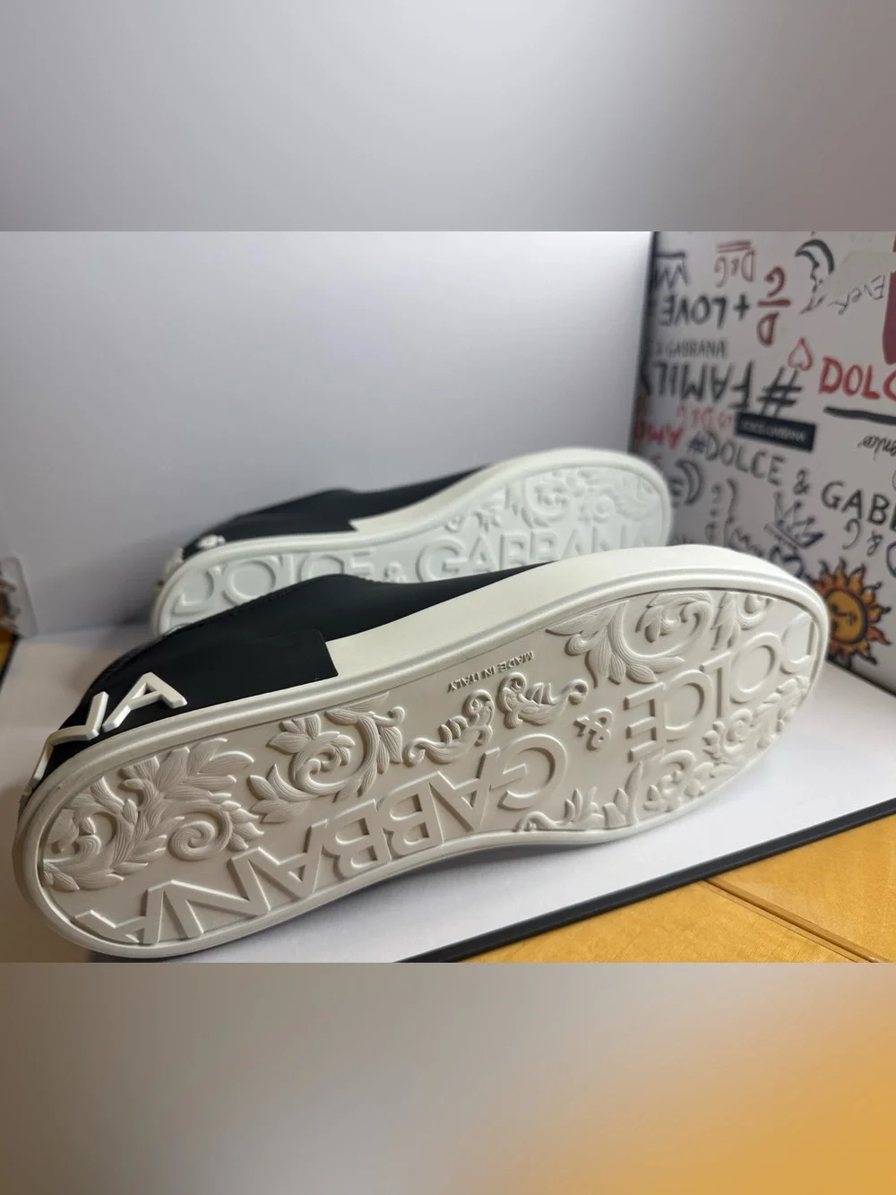 Dolce Gabbana Black & Silver Portofino Low-Top Leather Sneakers